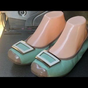 Fairlady Hand Made Teal Leather Slip On Shoes
